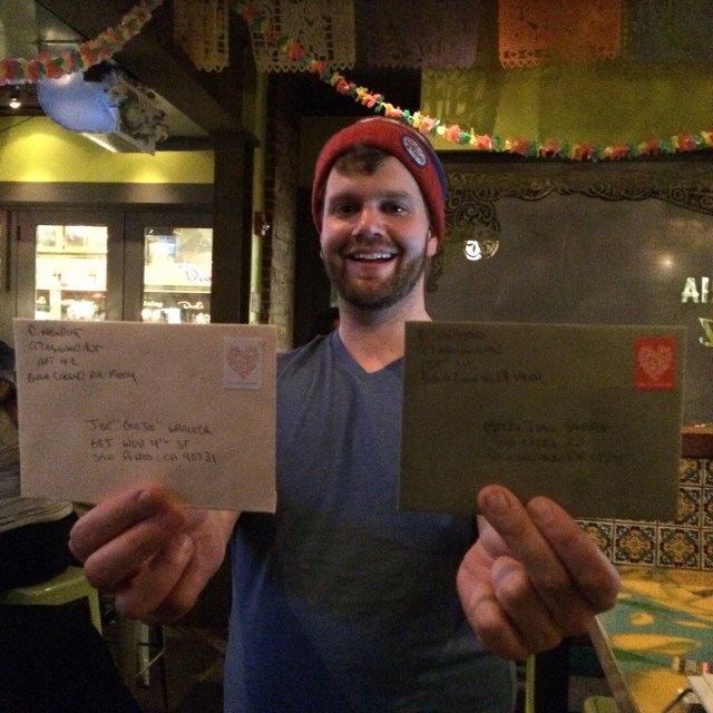 Presenting a pair of the first letters produced that night.